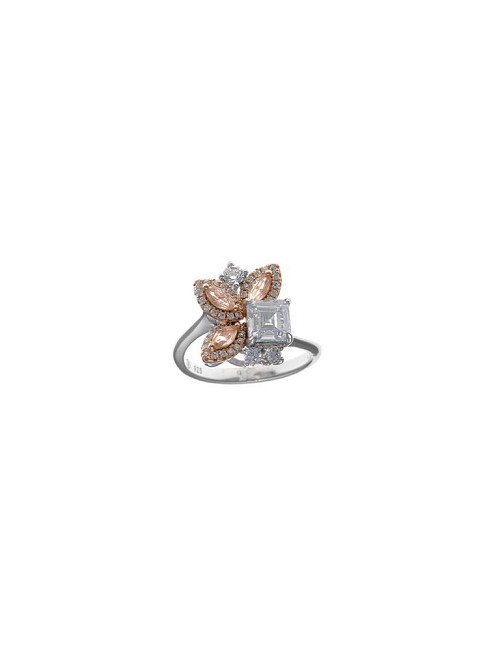 Anillo Plata Flor Rodio Ovalos Circonitas Melocoton Marquesa