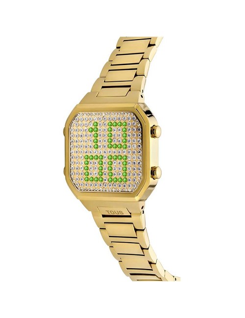 Reloj Digital con Brazalete de Acero Ipg Dorado y Caja con Leds D-Bear