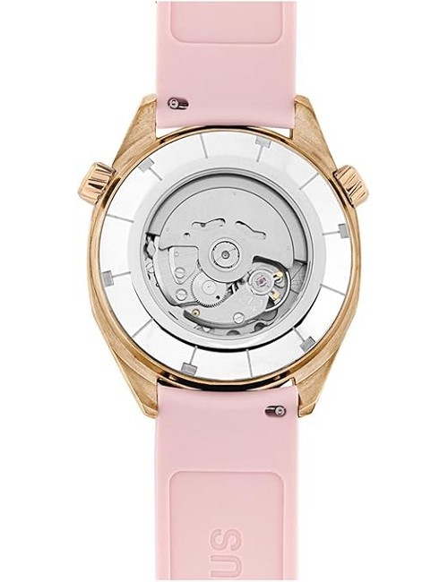 Reloj Gmt Automático con Correa de Silicona Rosa, Caja de Acero Iprg Rosa y Esfera de Nácar Tous Now