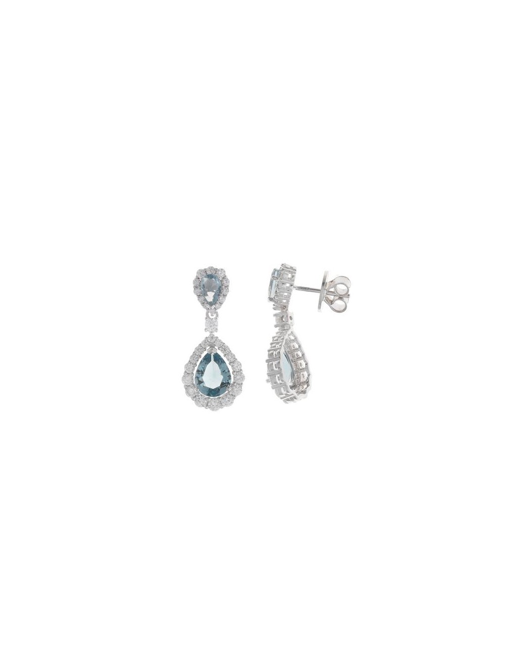 Pendientes Plata Rodio Cristal Azul Zafiro Peras