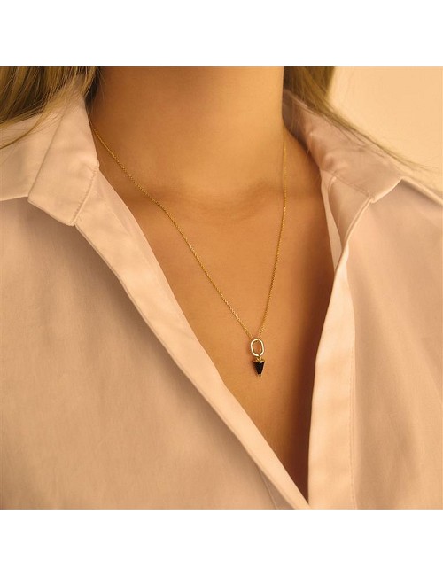 Charm Plata Chapado Dorado Cono Esmal. Negro