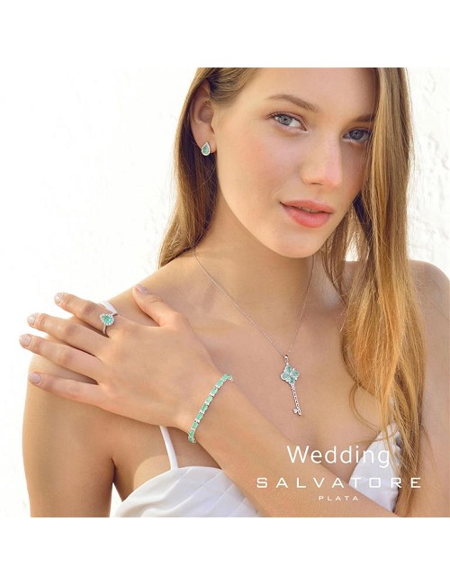 Pendientes Plata Rodio Cristal Verde Menta Hielo