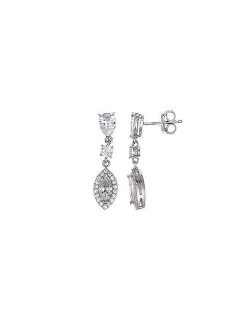 Pendientes Plata Rodio Pera Brillante Marquesa Circonitas