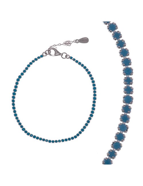 Pulsera Plata Rodio Riviere Circ. Aquamarina
