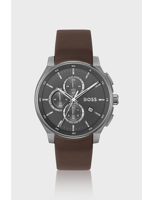 Reloj Esf Plata Cadena Acero Crono Hugo Boss