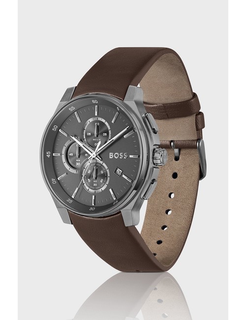 Reloj Esf Plata Cadena Acero Crono Hugo Boss