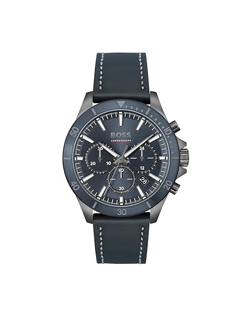 Reloj Crono Esf Azul Correa Piel Negra