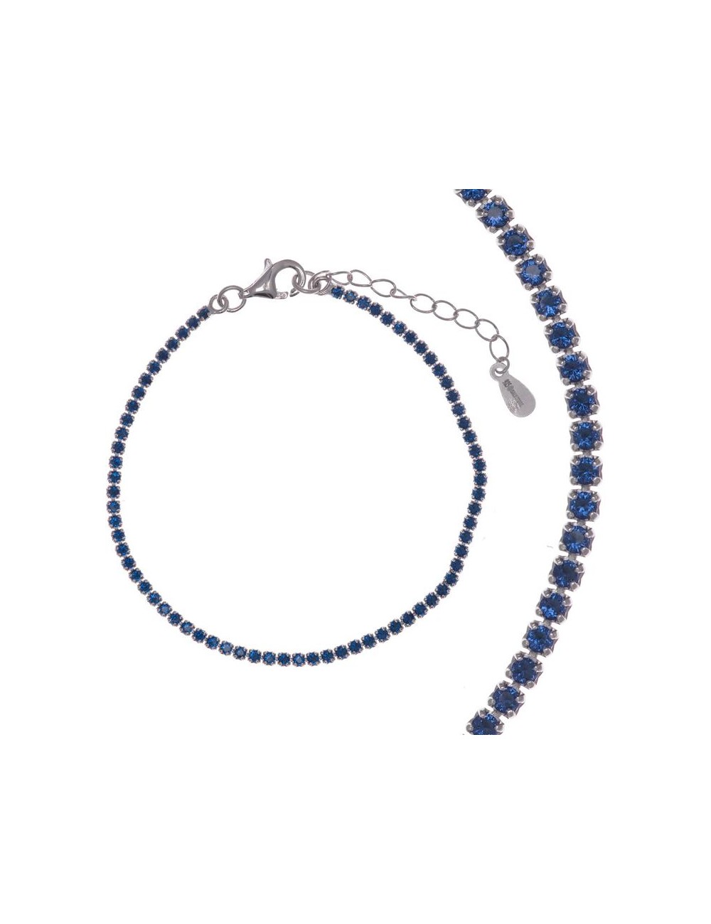 Pulsera Plata Rodio Riviere Circo. Azul Zafiro