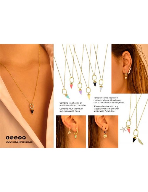 Charm Plata Chapado Dorado Cono Esmal. Negro
