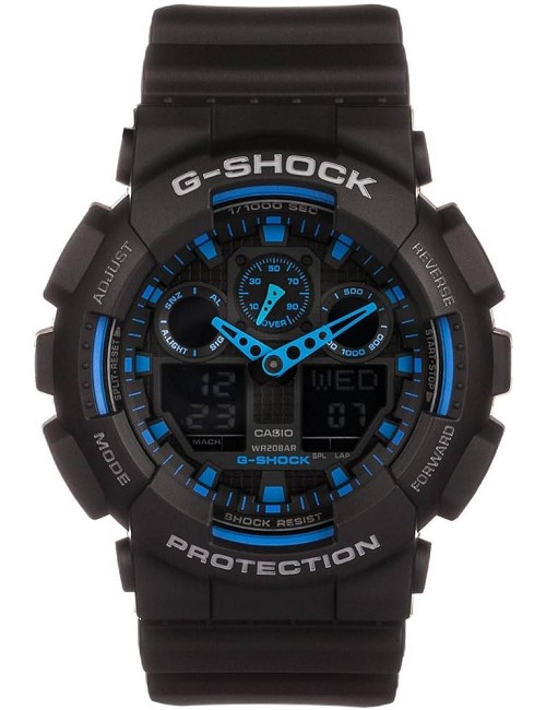 Reloj Caucho Negro con Agujas Azules y Numeros Azules
