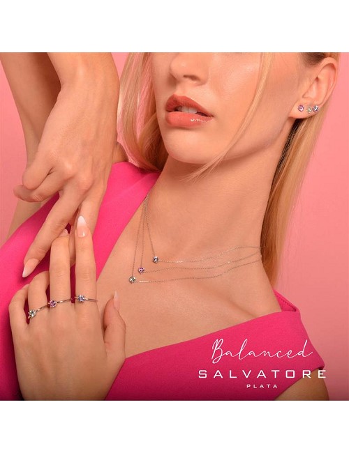 Sortija Plata Rodio Brillante Circonita Lavanda