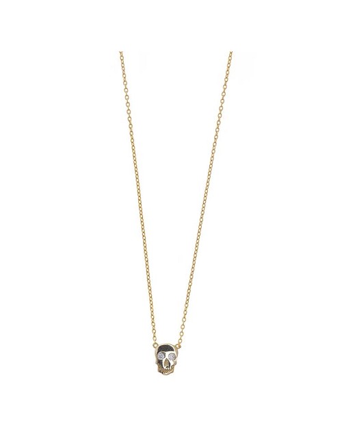 Collar Plata Chapado Dorado Calavera Circonitas Blancas