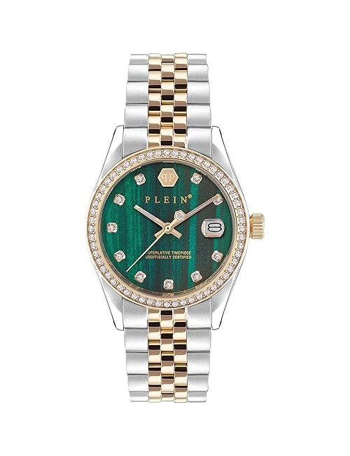 Reloj Sra Esf Verde Cadena Metal Bicolor