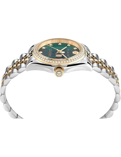 Reloj Sra Esf Verde Cadena Metal Bicolor