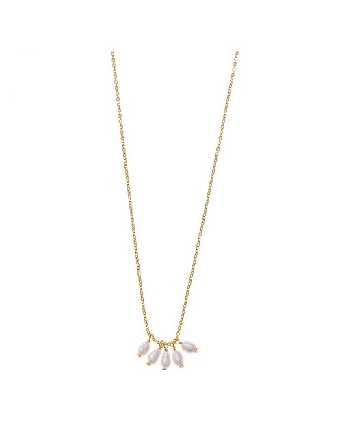 Collar Plata Chapado Dorado Cinco Perlas