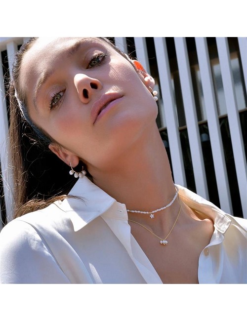 Collar Plata Chapado Dorado Cinco Perlas
