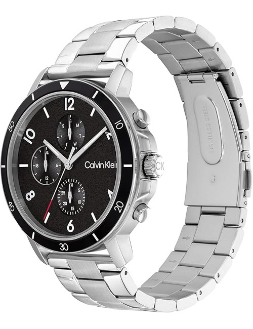 Reloj Caballero Cadena Acero Esf Negra Crono