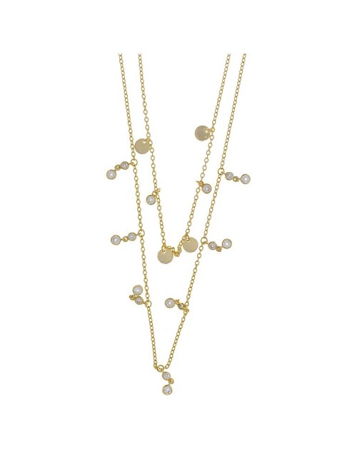 Collar Plata Chapado Dorado Doble Placas Circulares