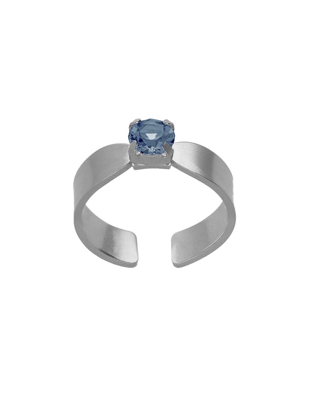 Anillo Ajustable Cristal Azul Rodio