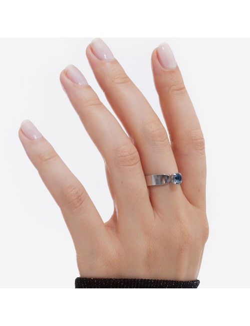 Anillo Ajustable Cristal Azul Rodio