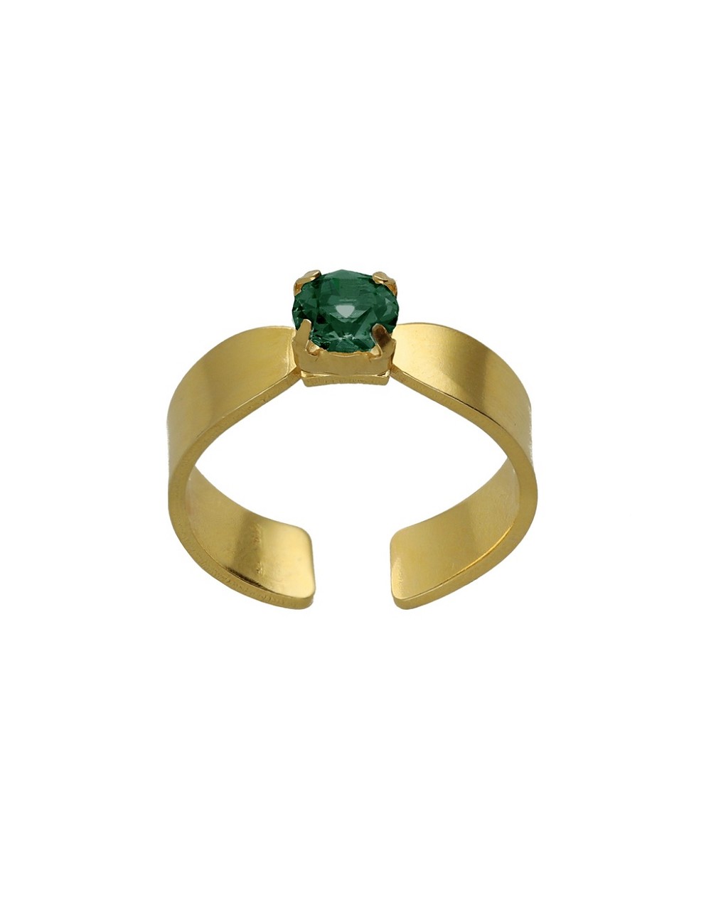 Anillo Ajustable Cristal Verde Baño Oro