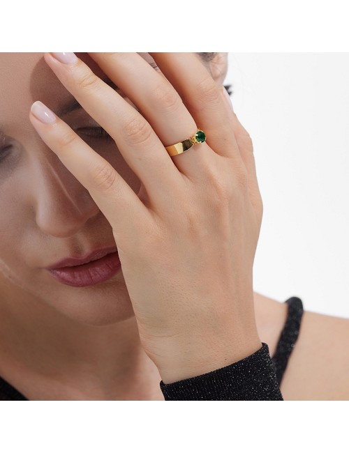 Anillo Ajustable Cristal Verde Baño Oro