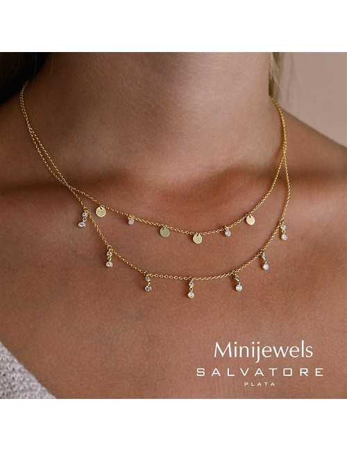 Collar Plata Chapado Dorado Doble Placas Circulares