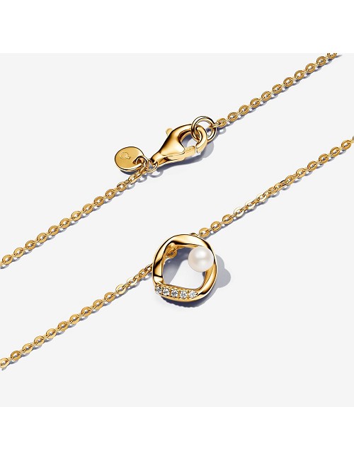 Collar Círculo Forma Orgánica En Pavé y Perla Cultivada de Agua Dulce