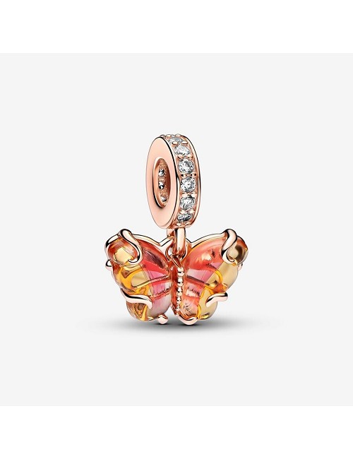 Charm Colgante de Cristal de Murano Rosa y Amarillo Mariposa