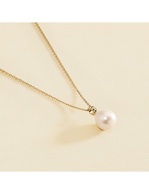Collar Perla Colgante Laton Chapado