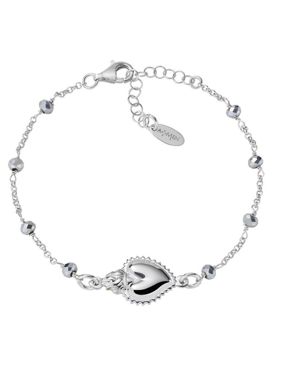 Brazalete Corazon Cristales Gris Plata Rodio