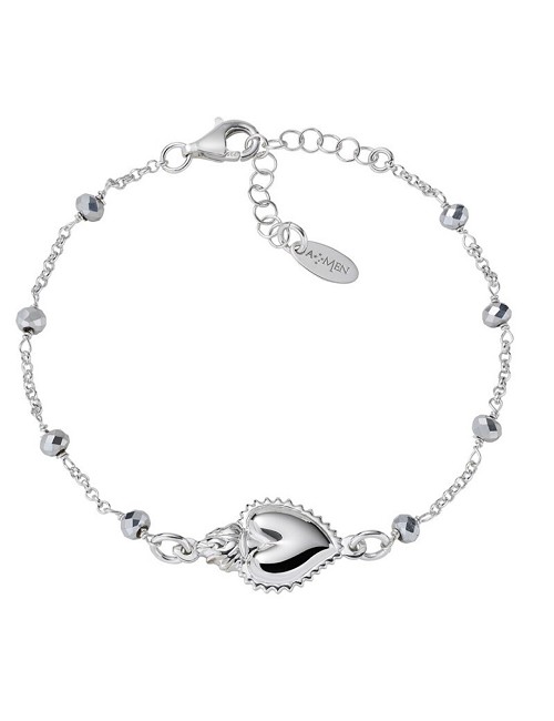 Brazalete Corazon Cristales Gris Plata Rodio