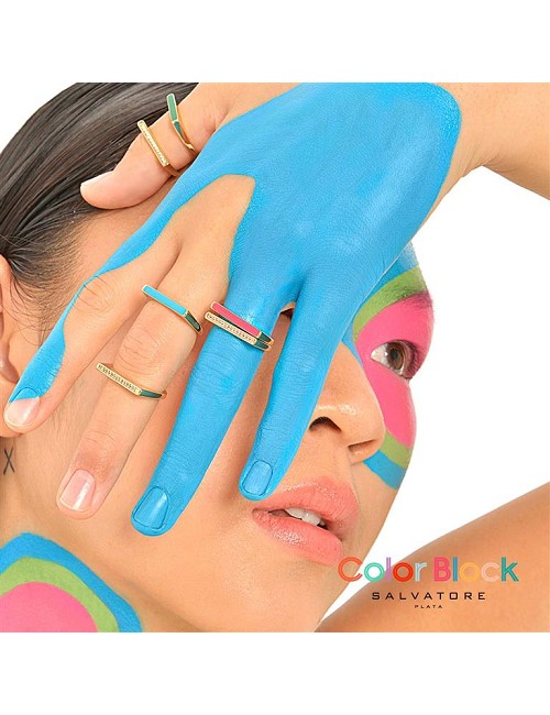 Anillo Plata Cuadrado Chapado Rosa Esmalte Verde