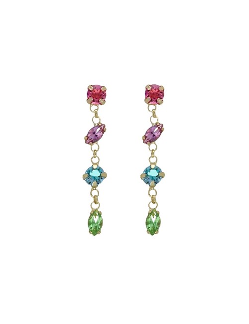 Pendientes Largos Cadena Multicolor Oro