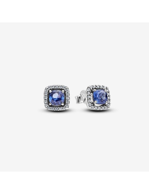 Pendientes Cuadrado Cristal Azul Plata