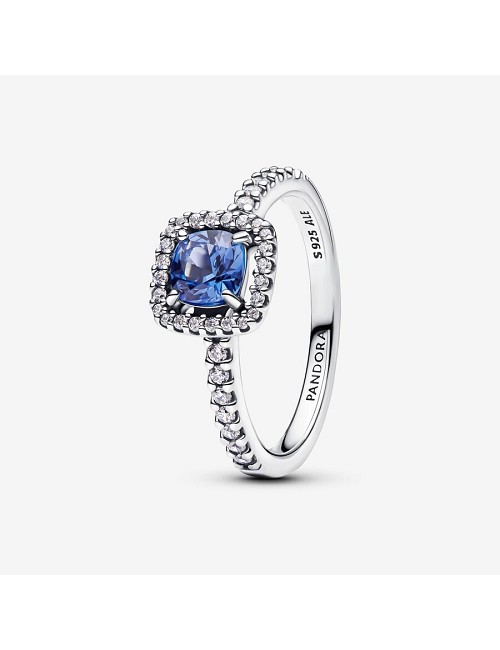 Anillo Cuadrado Cristal Azul Plata