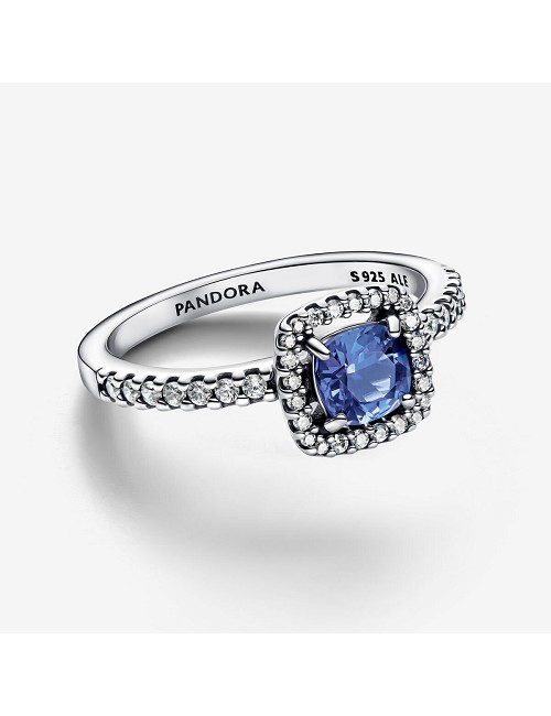 Anillo Cuadrado Cristal Azul Plata