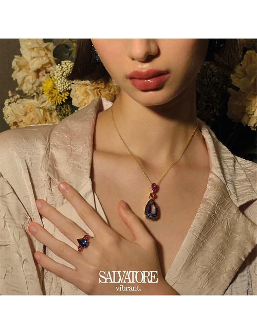 Sortija Plata Chapa. Zafiro Morado Pera