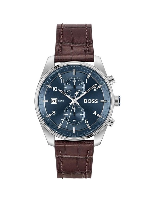 Reloj Boss Esf. Azul Correa Piel Marron