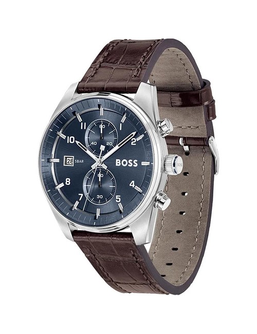 Reloj Boss Esf. Azul Correa Piel Marron