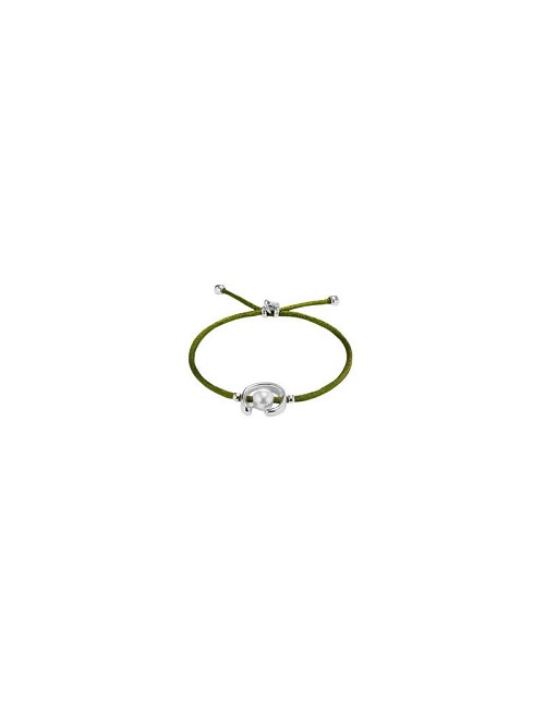 Pulsera Hilo Raton Verde Perla Baño Plata