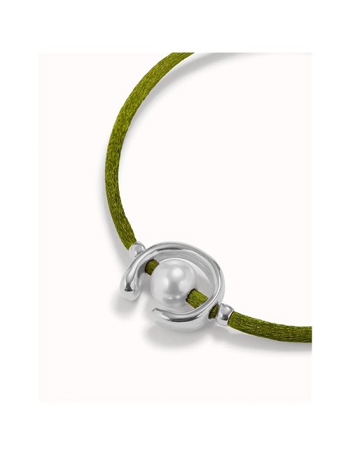 Pulsera Hilo Raton Verde Perla Baño Plata
