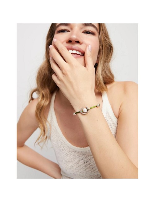 Pulsera Hilo Raton Verde Perla Baño Plata