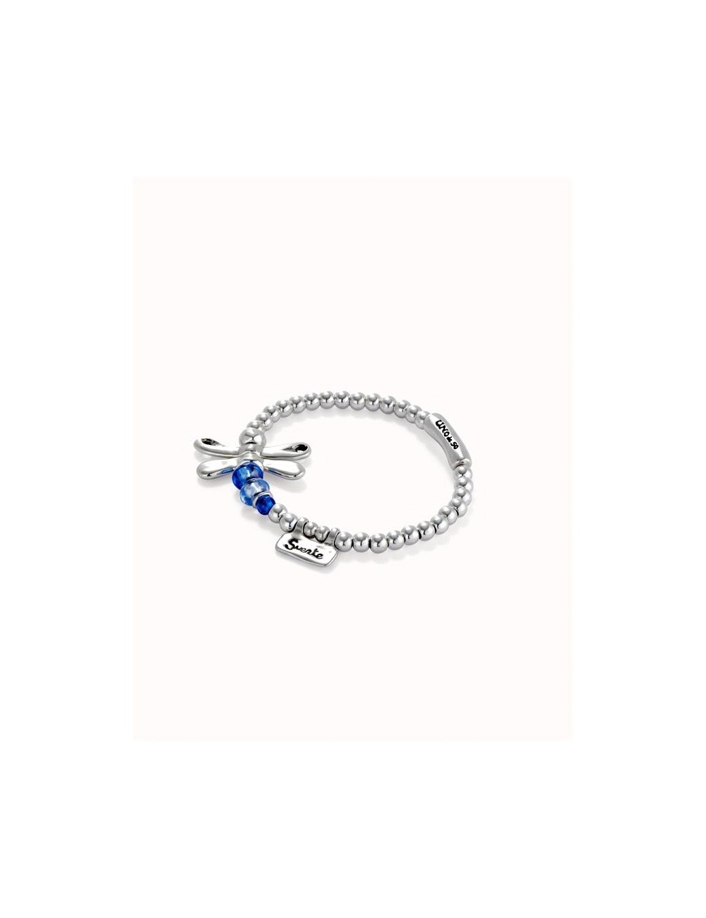 Pulsera Elastica Libelula Baño Plata Cristales Azules