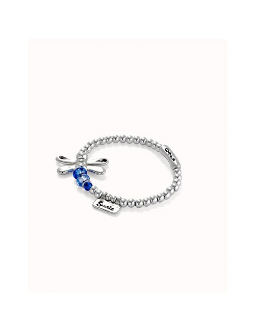 Pulsera Elastica Libelula Baño Plata Cristales Azules