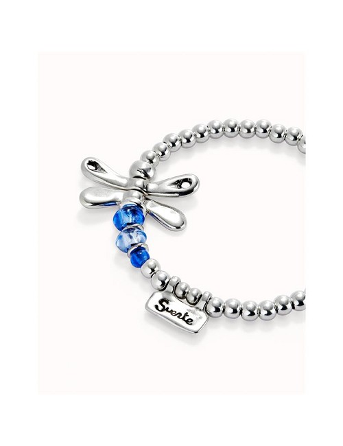 Pulsera Elastica Libelula Baño Plata Cristales Azules