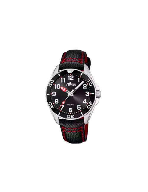 Reloj Esf Negra Correa Piel Negra/Roja