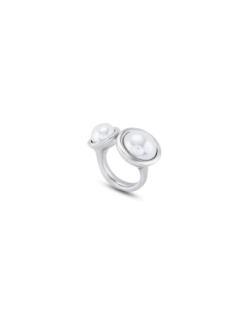 Anillo Aleacion Metales Artsy Plata Dos Perlas Shell