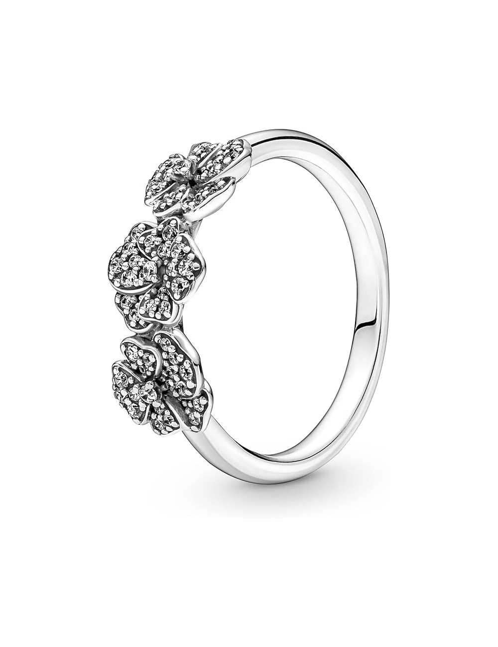 Pansy Sterling Silver Ring With Clear Cu