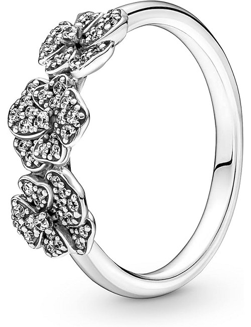 Pansy Sterling Silver Ring With Clear Cu